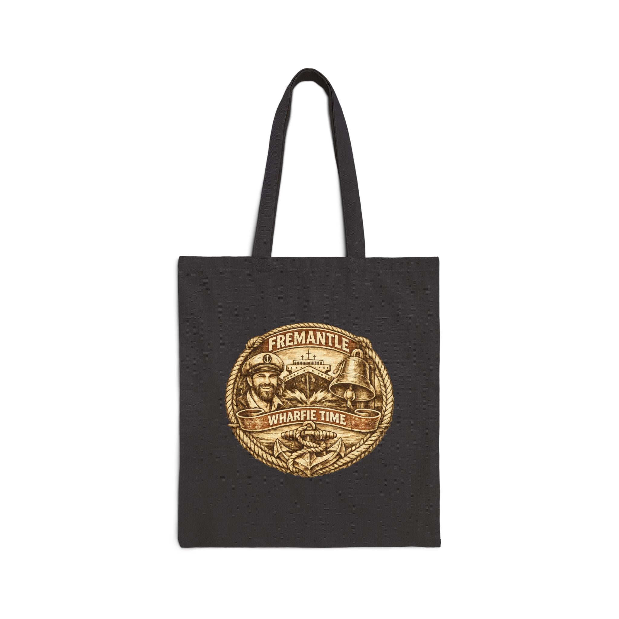 Fremantle Wharfie Time Canvas Tote Bag — Vintage Harbour Illustration