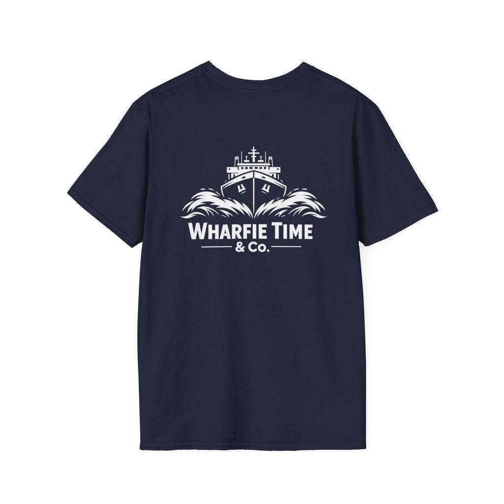 Anchor Chest Logo T-Shirt — Small Nautical Anchor "Anchors Tow" Tee -Dark Colours White Logo