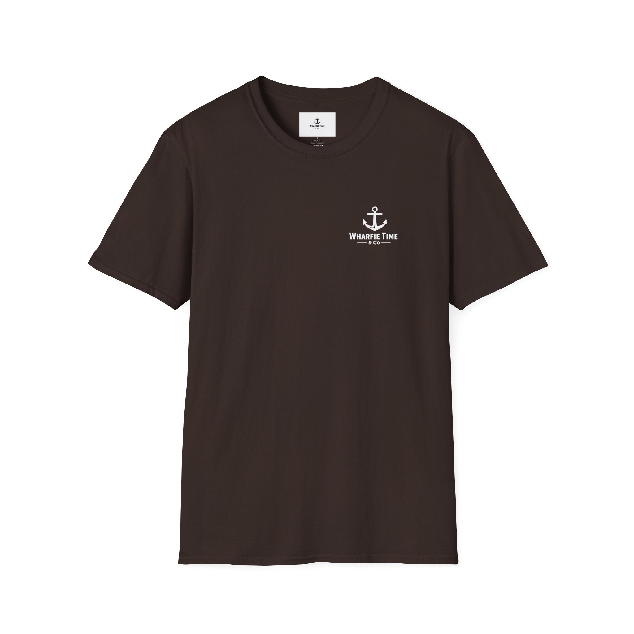 Anchor Chest Logo T-Shirt — Small Nautical Anchor "Anchors Tow" Tee -Dark Colours White Logo