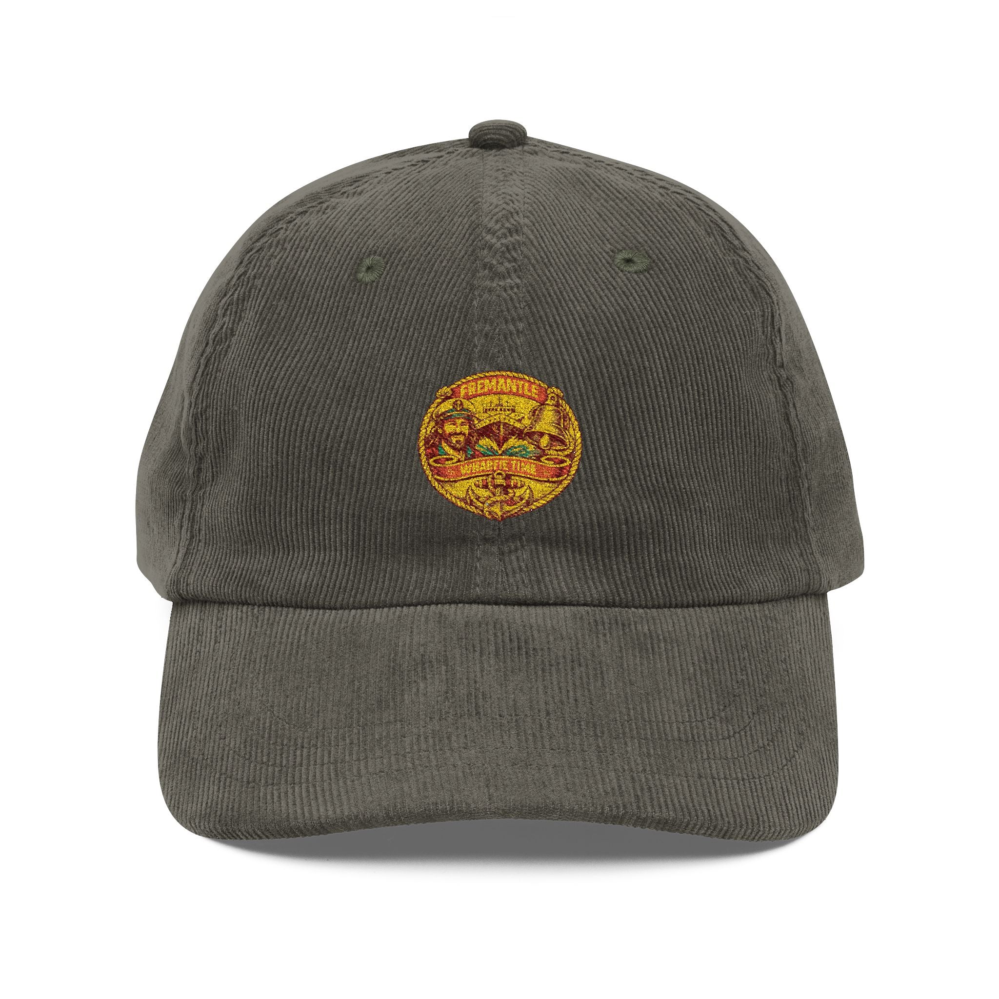 Embroidered Corduroy Cap — Vintage Smiley Patch Hat