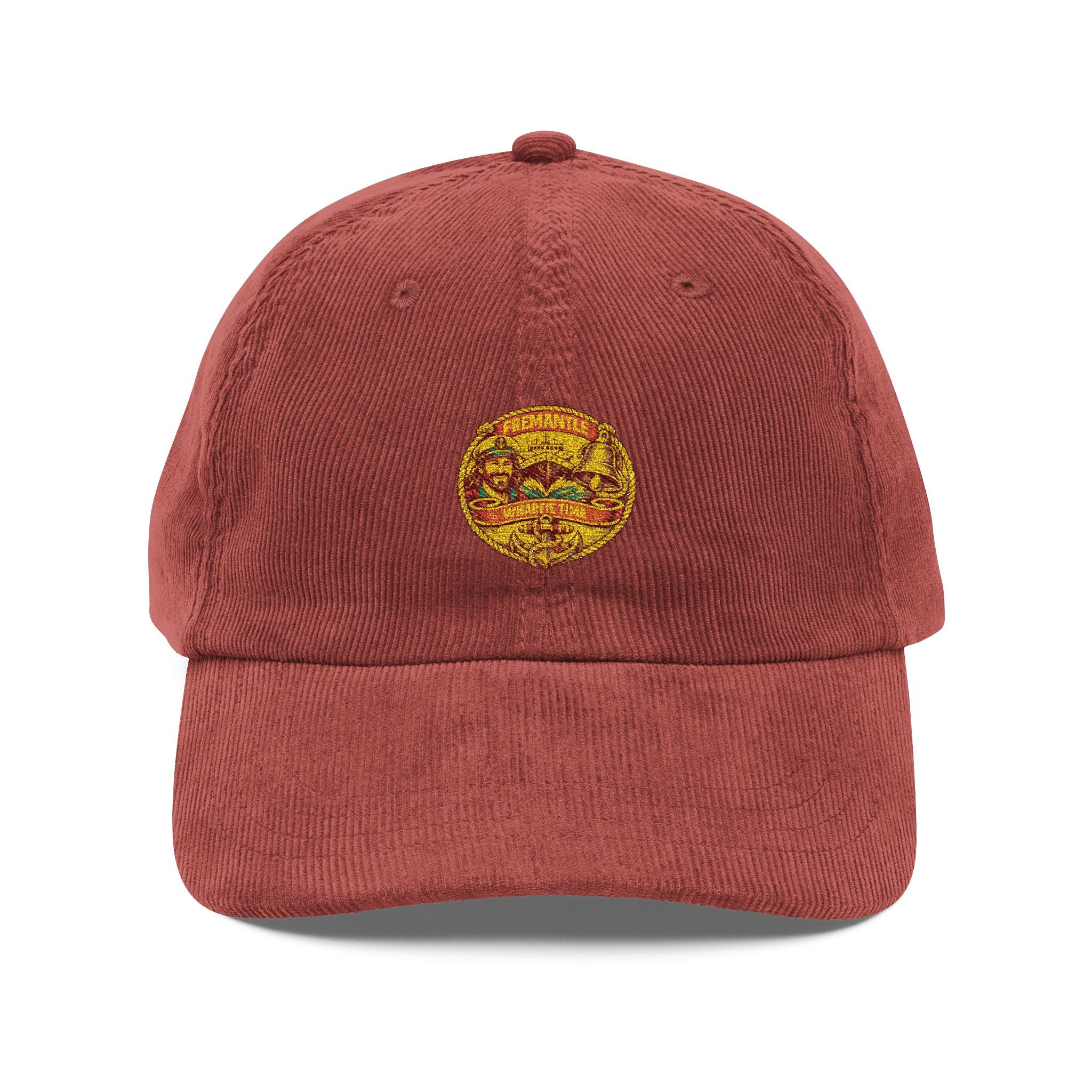 Embroidered Corduroy Cap — Vintage Smiley Patch Hat