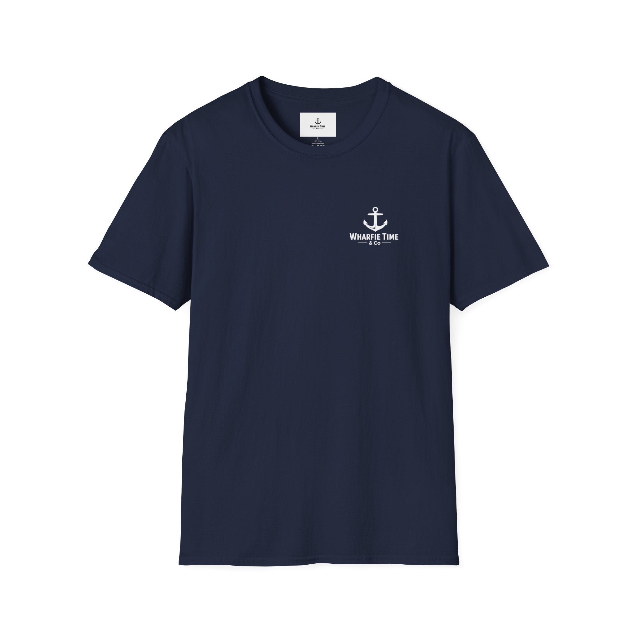 Anchor Chest Logo T-Shirt — Small Nautical Anchor "Anchors Tow" Tee -Dark Colours White Logo