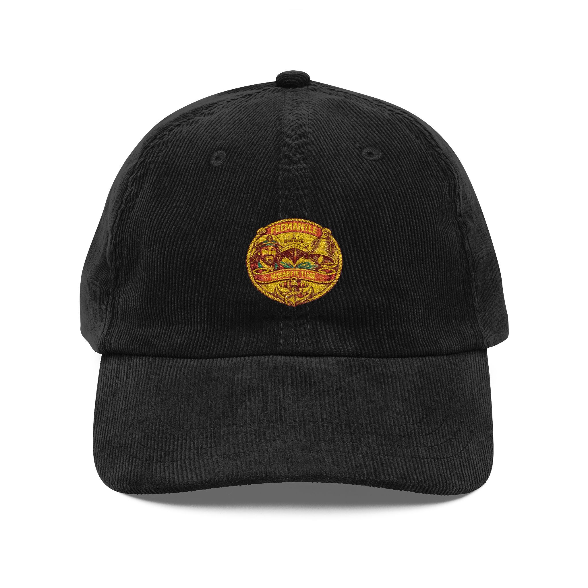 Embroidered Corduroy Cap — Vintage Smiley Patch Hat