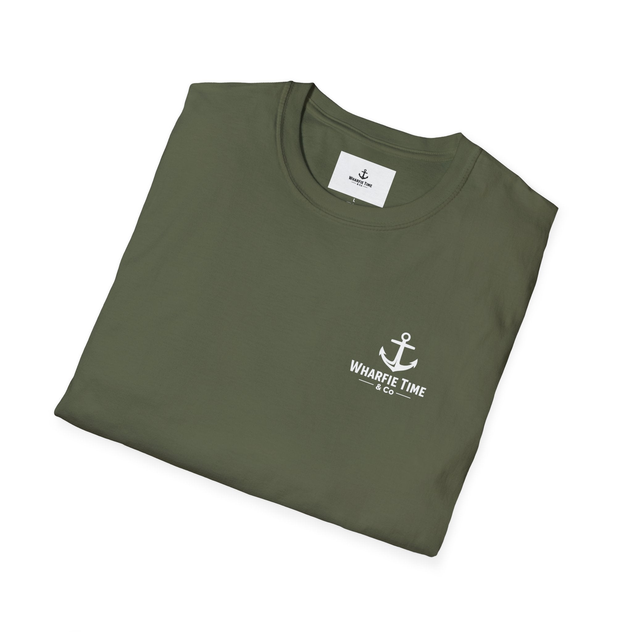 Anchor Chest Logo T-Shirt — Small Nautical Anchor "Anchors Tow" Tee -Dark Colours White Logo