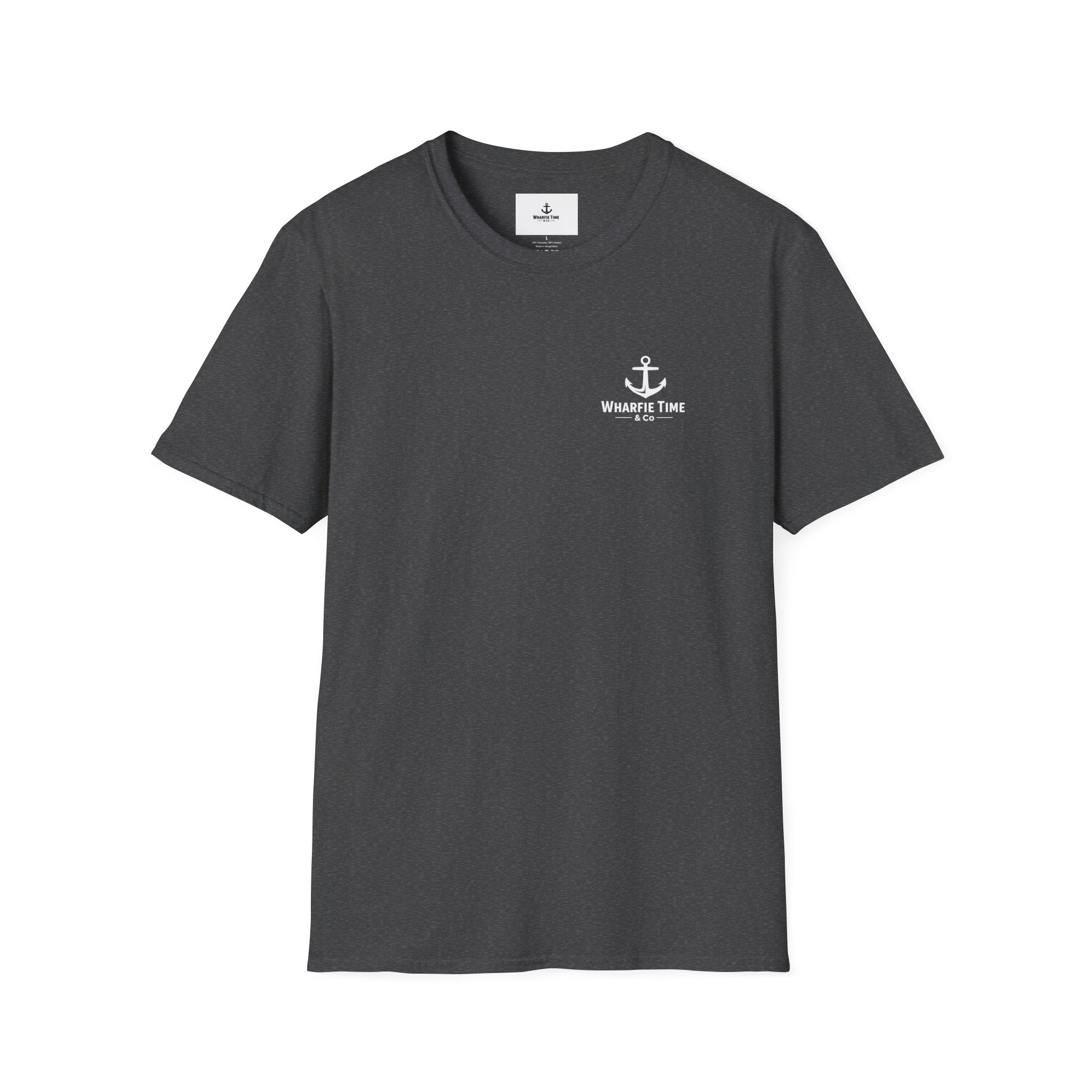 Anchor Chest Logo T-Shirt — Small Nautical Anchor "Anchors Tow" Tee -Dark Colours White Logo