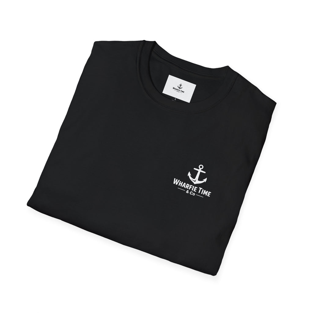 Anchor Chest Logo T-Shirt — Small Nautical Anchor "Anchors Tow" Tee -Dark Colours White Logo