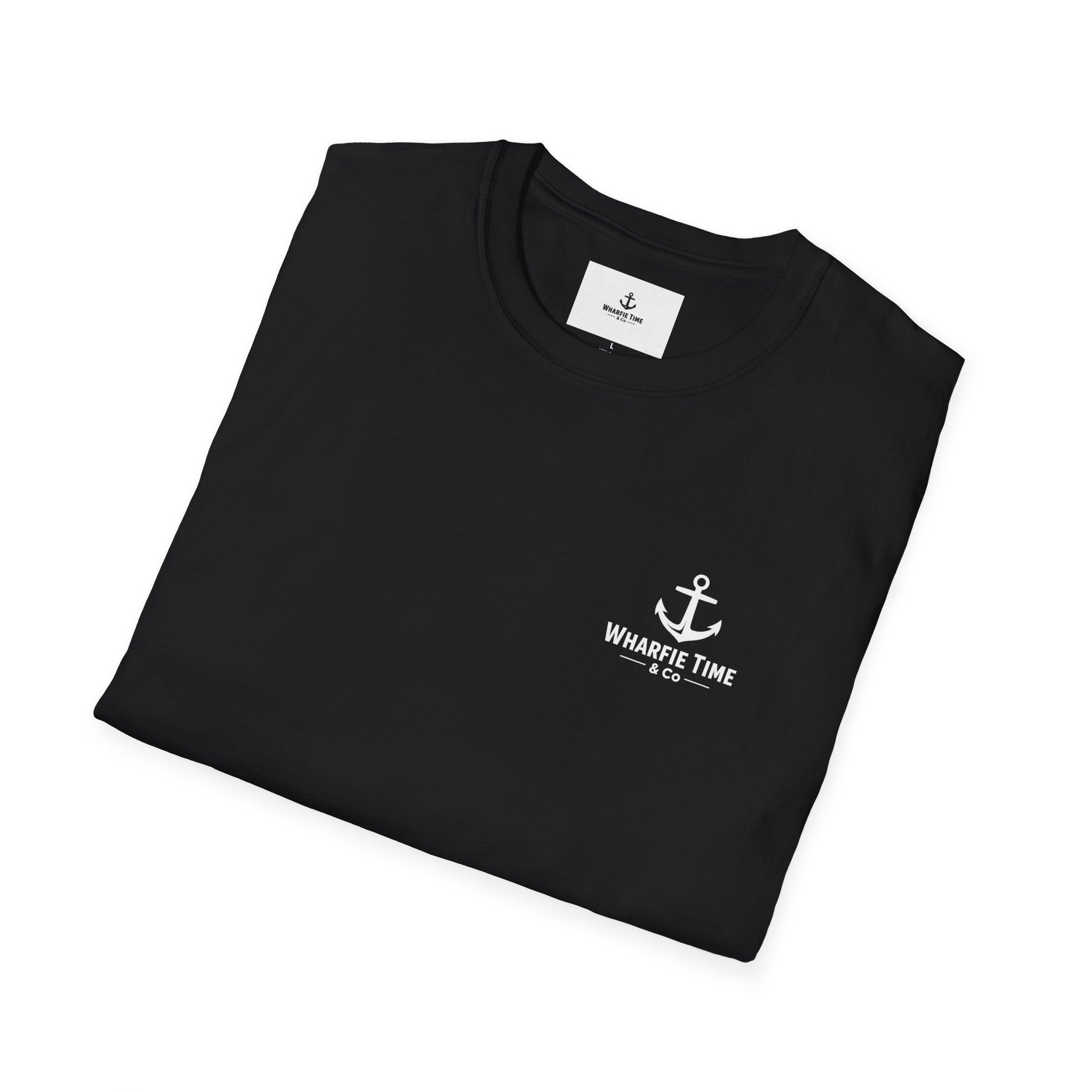 Anchor Chest Logo T-Shirt — Small Nautical Anchor "Anchors Tow" Tee -Dark Colours White Logo