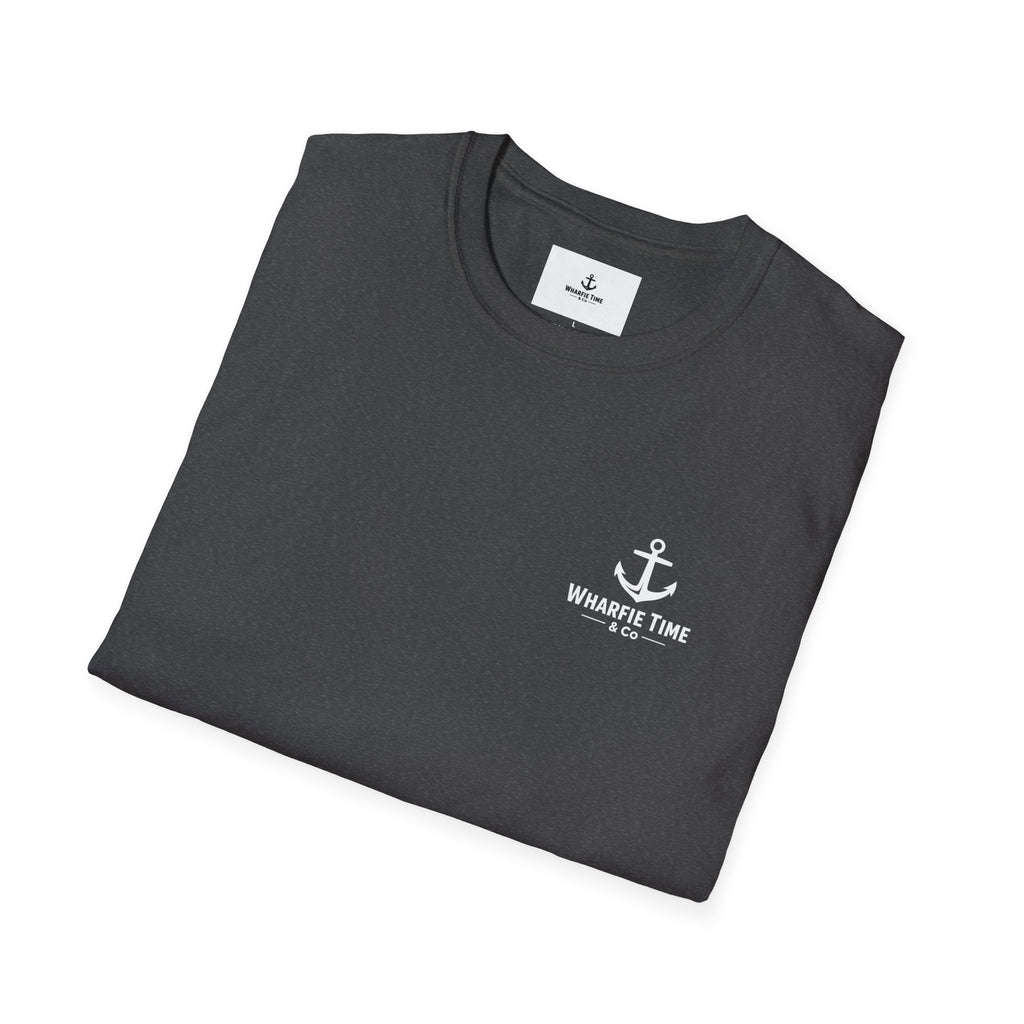 Anchor Chest Logo T-Shirt — Small Nautical Anchor "Anchors Tow" Tee -Dark Colours White Logo