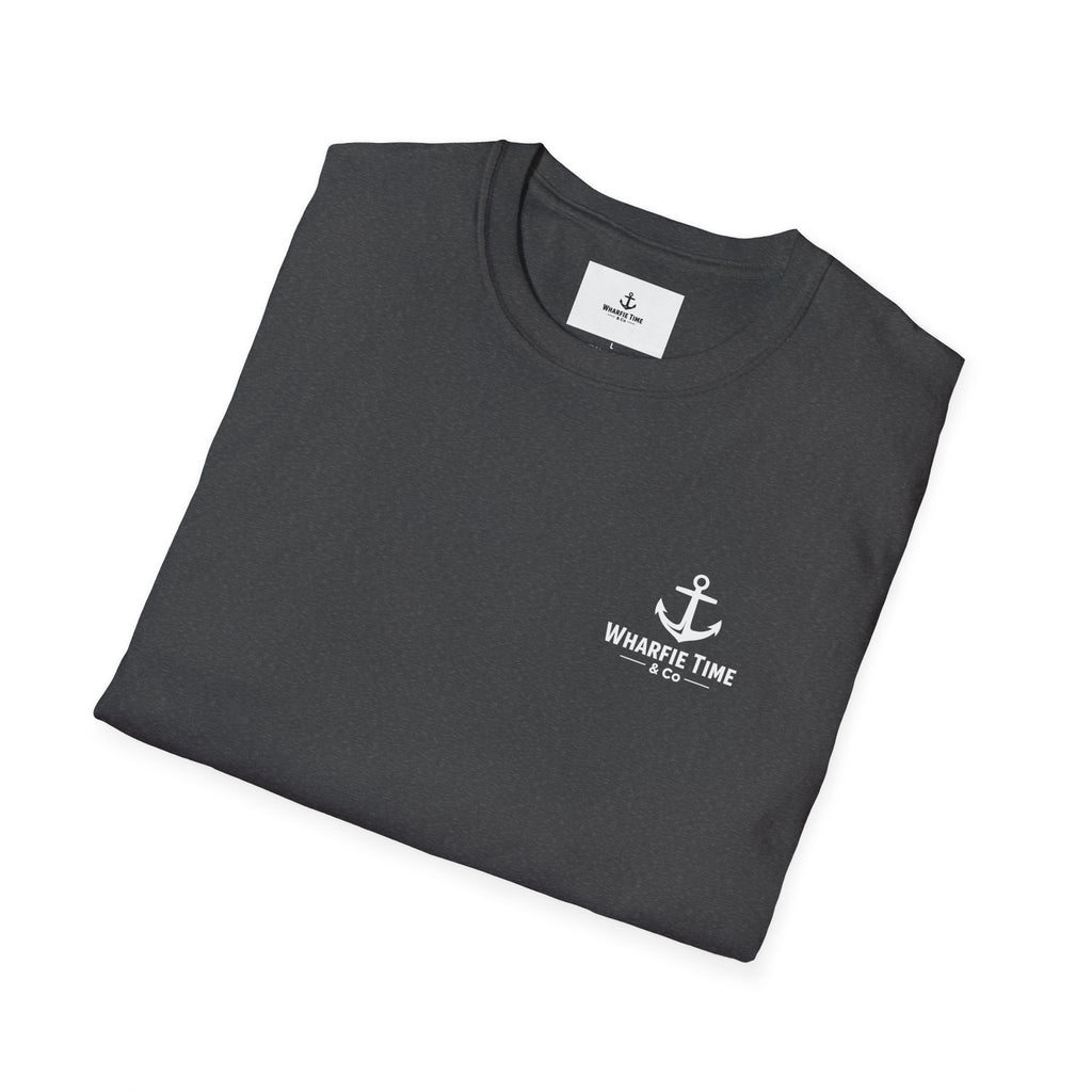 Anchor Chest Logo T-Shirt — Small Nautical Anchor "Anchors Tow" Tee -Dark Colours White Logo