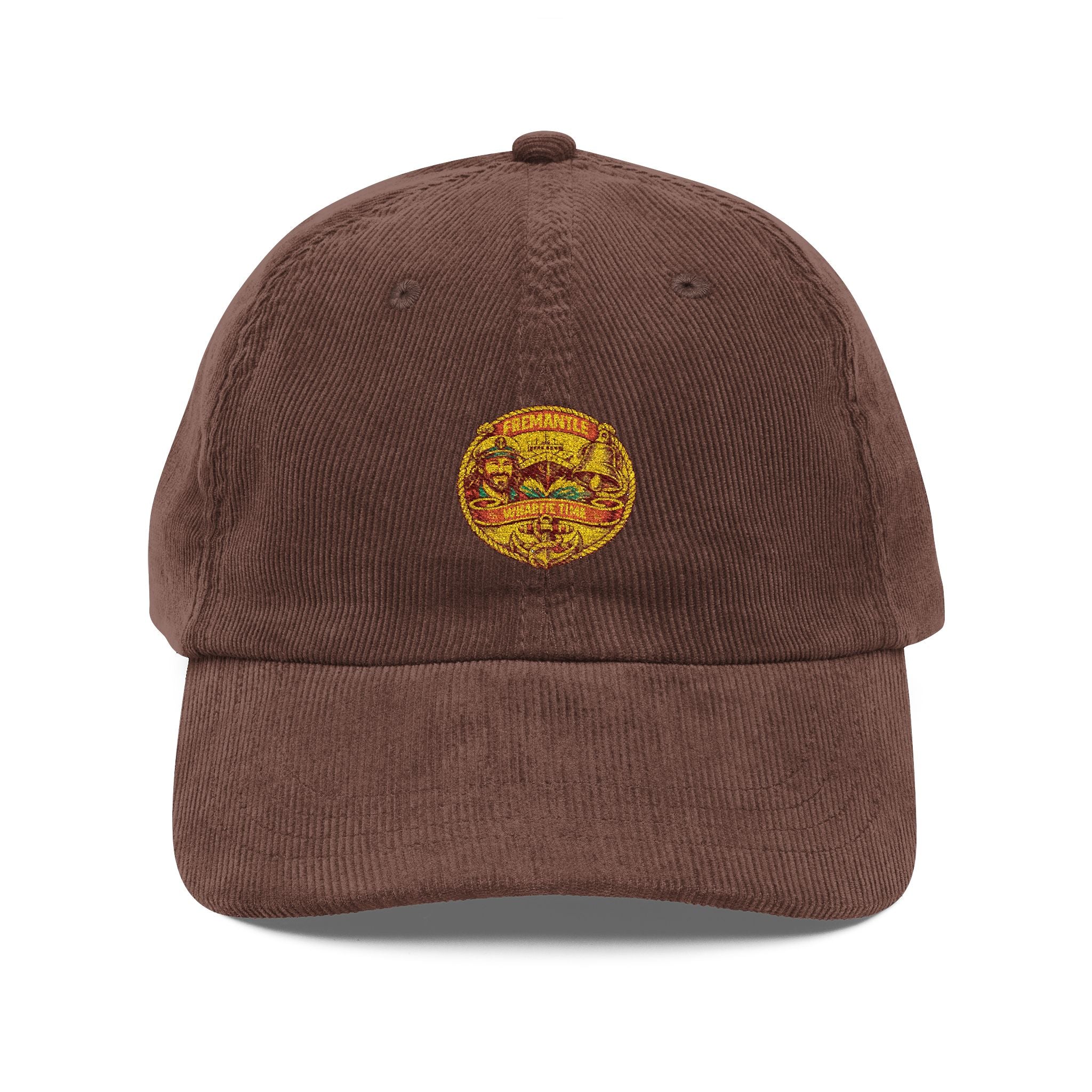 Embroidered Corduroy Cap — Vintage Smiley Patch Hat