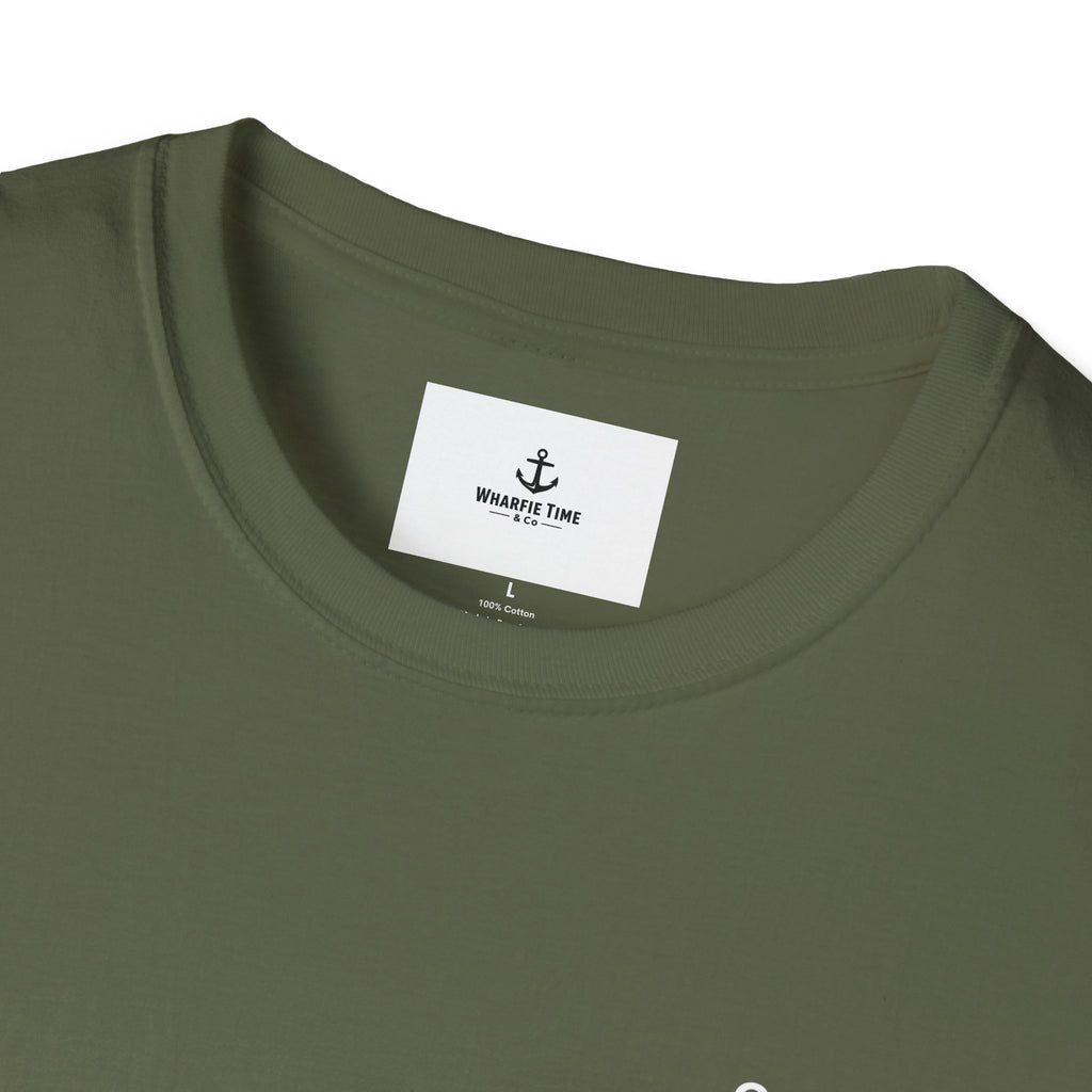 Anchor Chest Logo T-Shirt — Small Nautical Anchor "Anchors Tow" Tee -Dark Colours White Logo