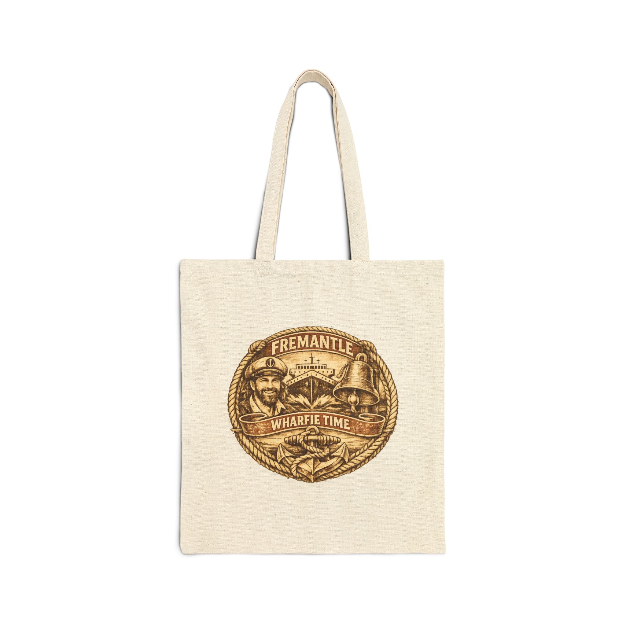Fremantle Wharfie Time Canvas Tote Bag — Vintage Harbour Illustration