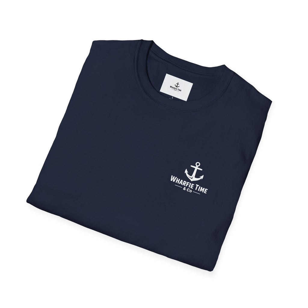 Anchor Chest Logo T-Shirt — Small Nautical Anchor "Anchors Tow" Tee -Dark Colours White Logo