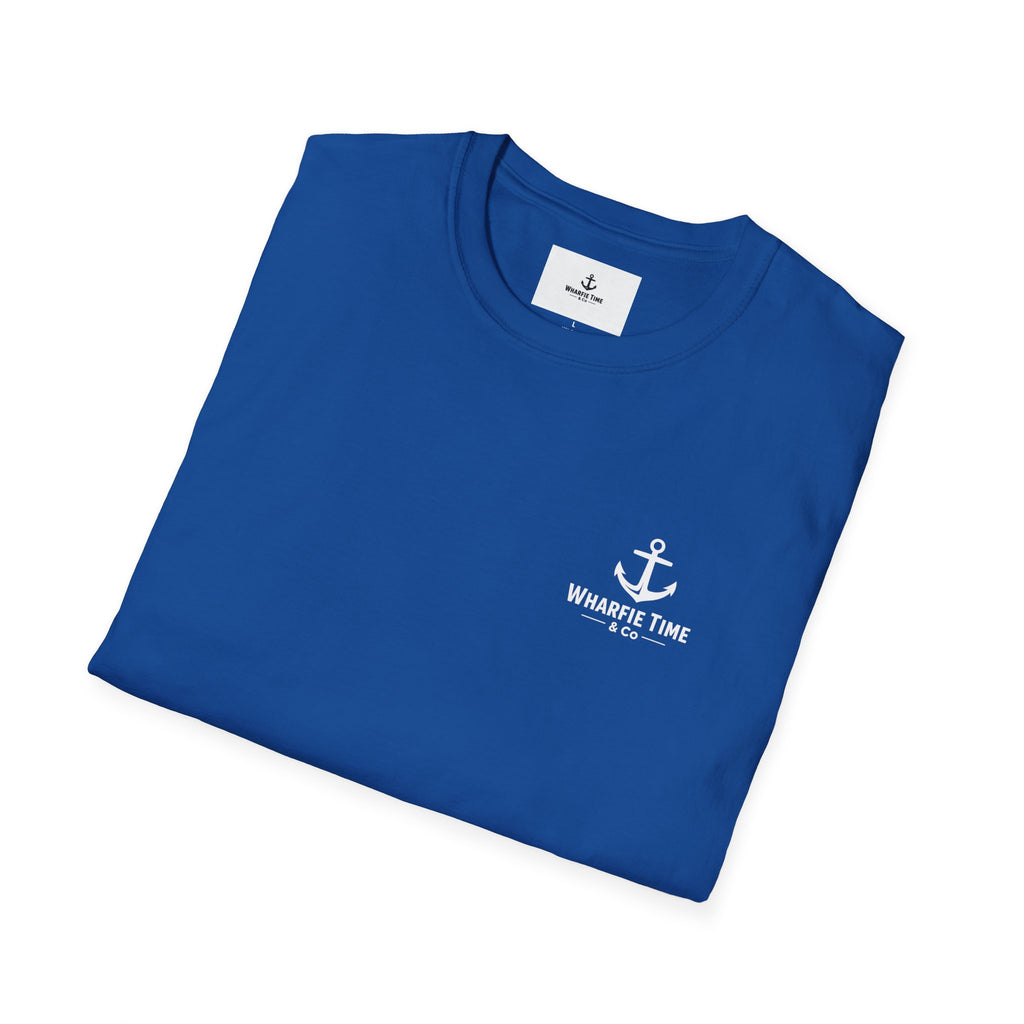 Anchor Chest Logo T-Shirt — Small Nautical Anchor "Anchors Tow" Tee -Dark Colours White Logo