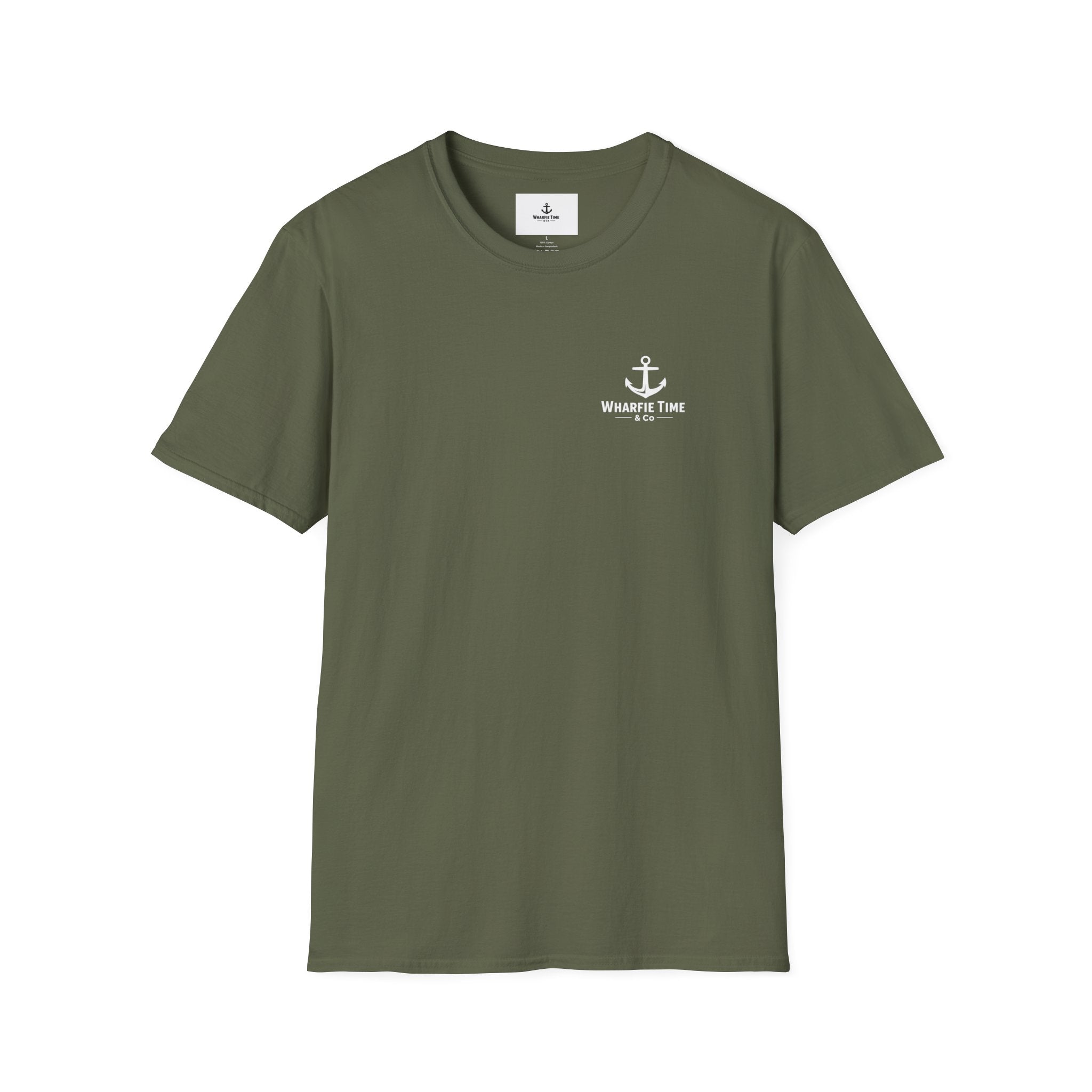 Anchor Chest Logo T-Shirt — Small Nautical Anchor "Anchors Tow" Tee -Dark Colours White Logo