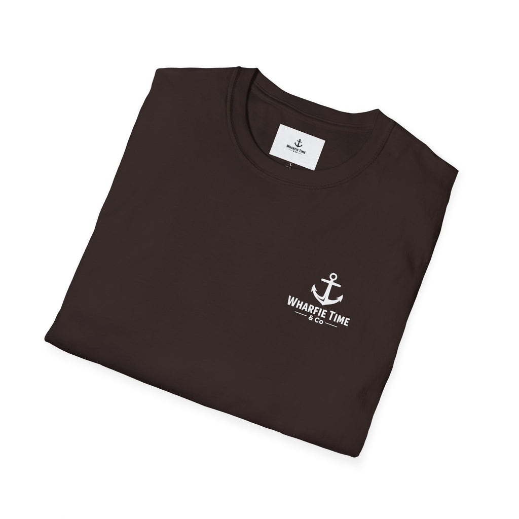 Anchor Chest Logo T-Shirt — Small Nautical Anchor "Anchors Tow" Tee -Dark Colours White Logo