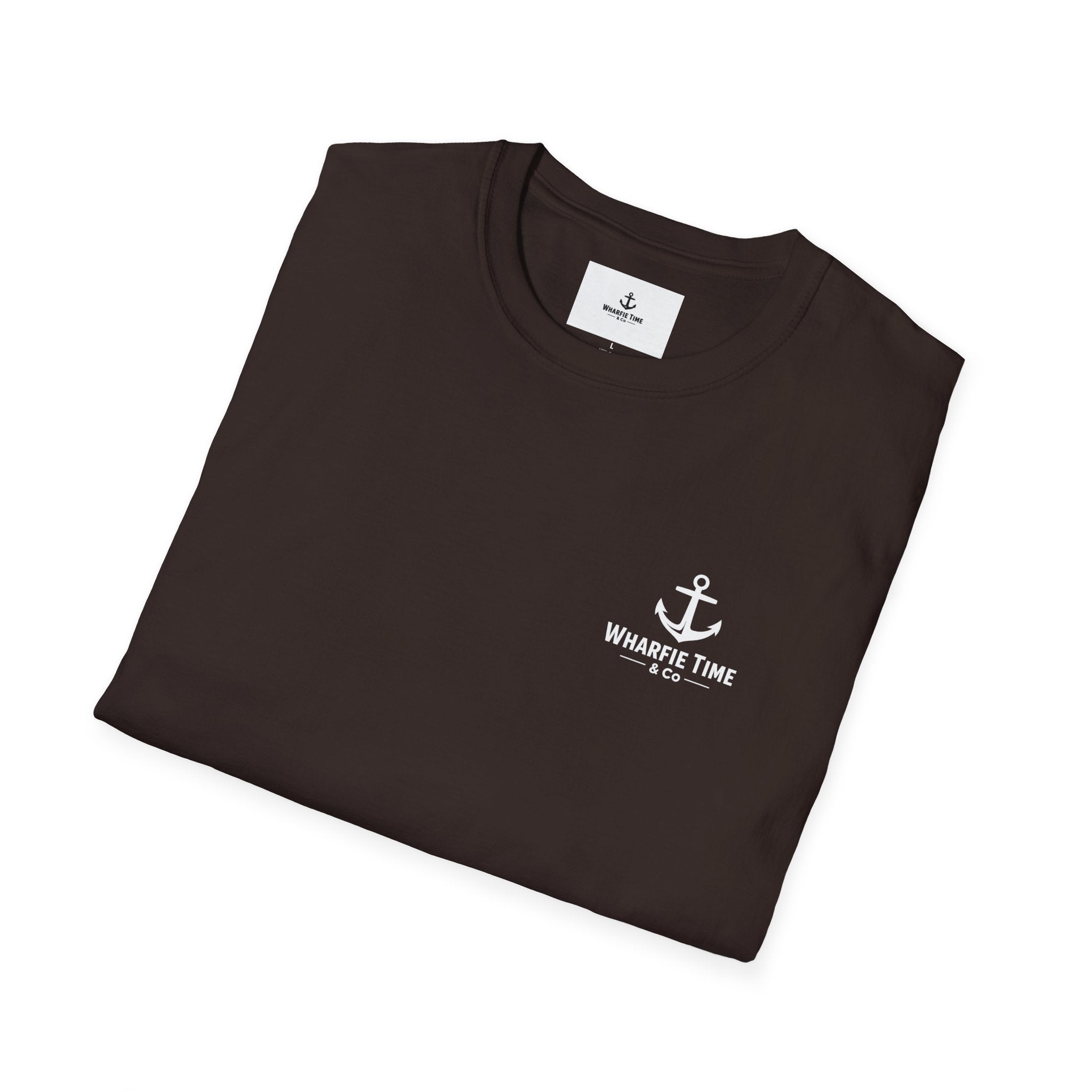 Anchor Chest Logo T-Shirt — Small Nautical Anchor "Anchors Tow" Tee -Dark Colours White Logo